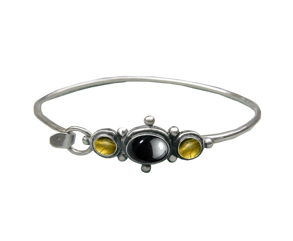 Sterling Silver Strap Latch Spring Hook Bangle Bracelet Hematite And Citrine